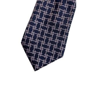 DUNHILL Jacquard Geo Pattern Designer Neck Tie Navy and Pink Made in England